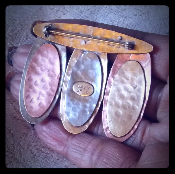 Vintage Baer Mixed Textured Metal Brooch - Picture 3 of 7